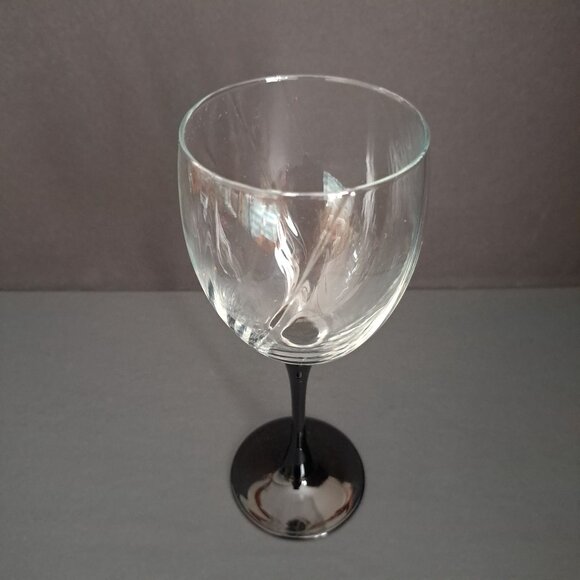 Cristal d'Arques Astra Goblet Black Stem Swirl Optic Clear Bowl Vintage France - Picture 6 of 13